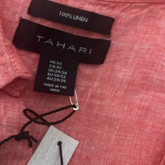 (2) Tahari linen tunic tops blouse 3X blue/peach women's NEW - Picture 4 of 16